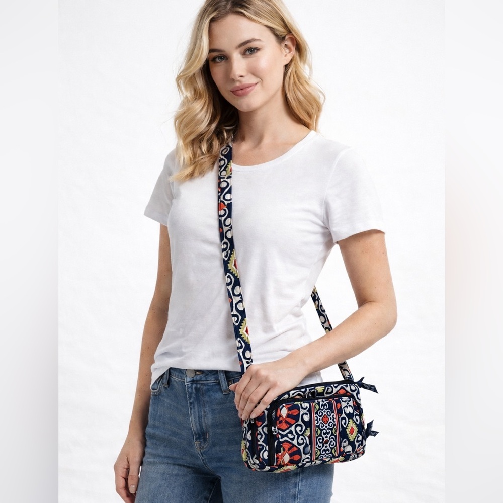 Vera Bradley Quilted Crossbody Bag Navy Red White Pattern Shoulder Purse